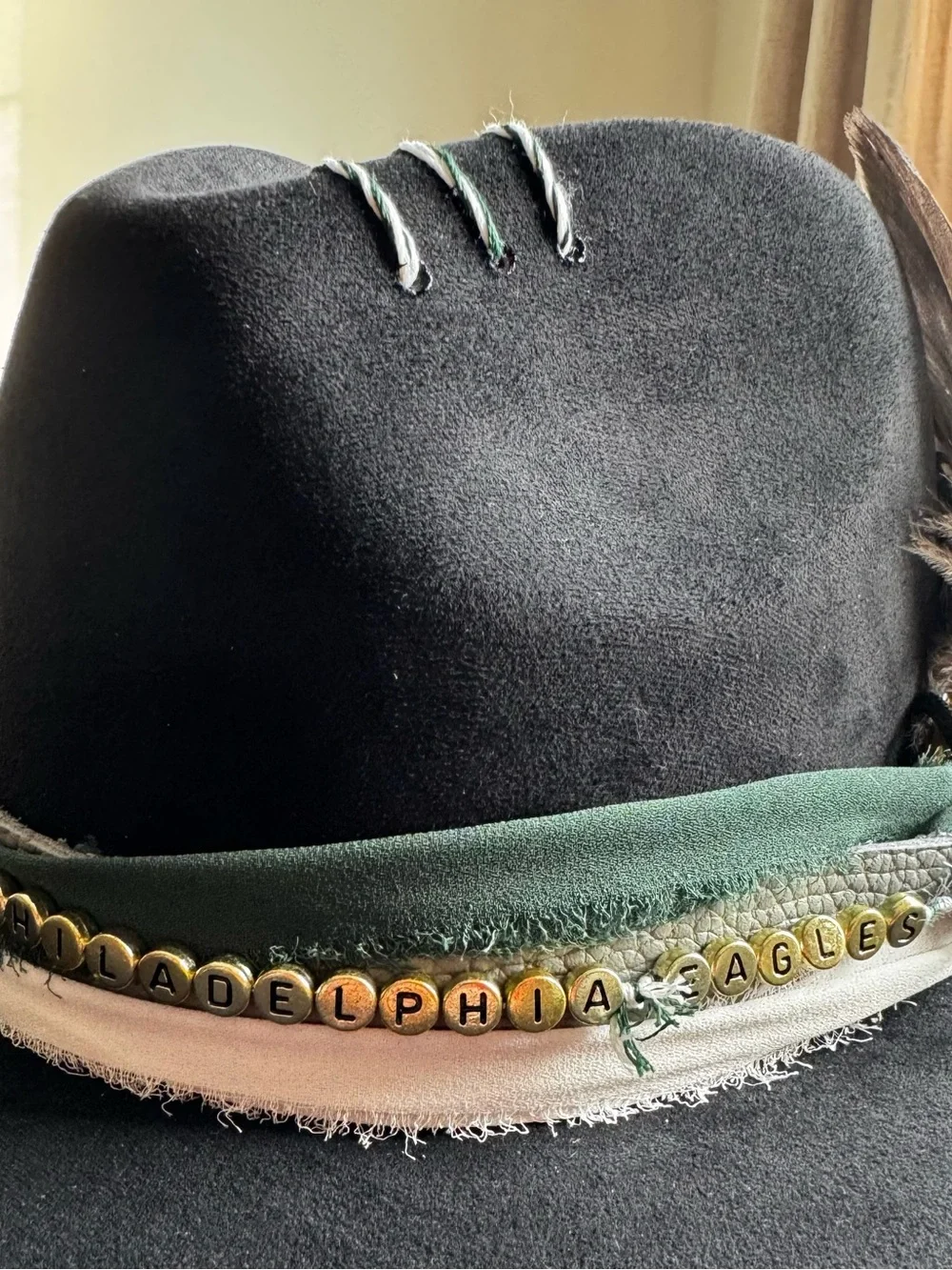 Hand Crafted Philadelphia Eagles Embellished Wide-Brim Vegan Suede Festival Hat